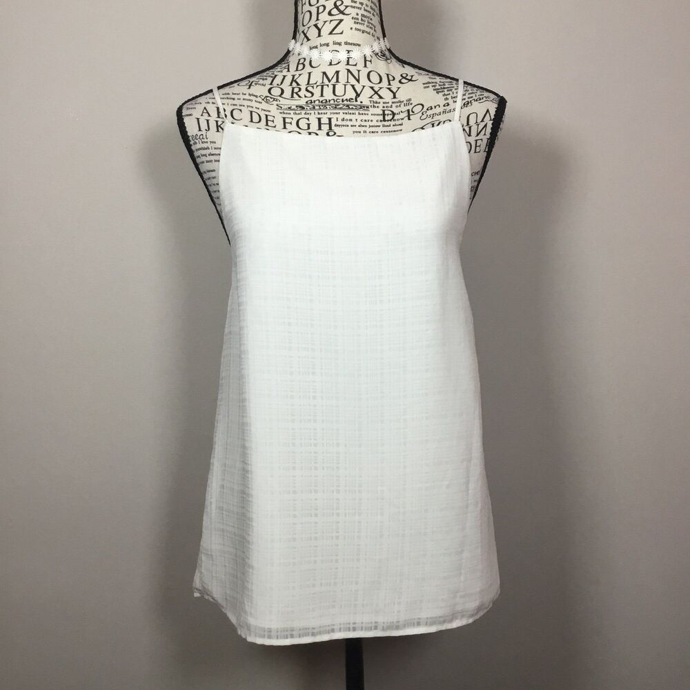 White straight neck cami lined lightweight versatile dress up dress down S